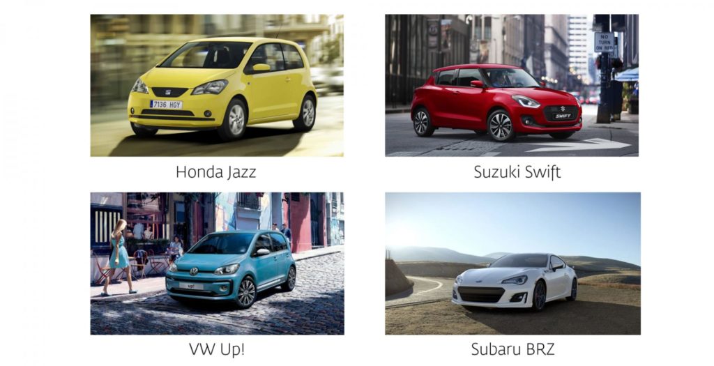 Phonétique du nom de marque : les exemples de Honda Jazz, Suzuki Swift, VW Up! et Subaru BRZ